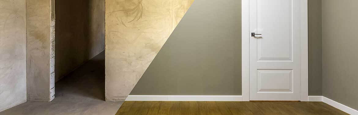 before and after photo of revonated wall and door