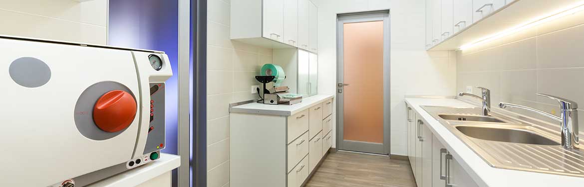 clean office back room with sink